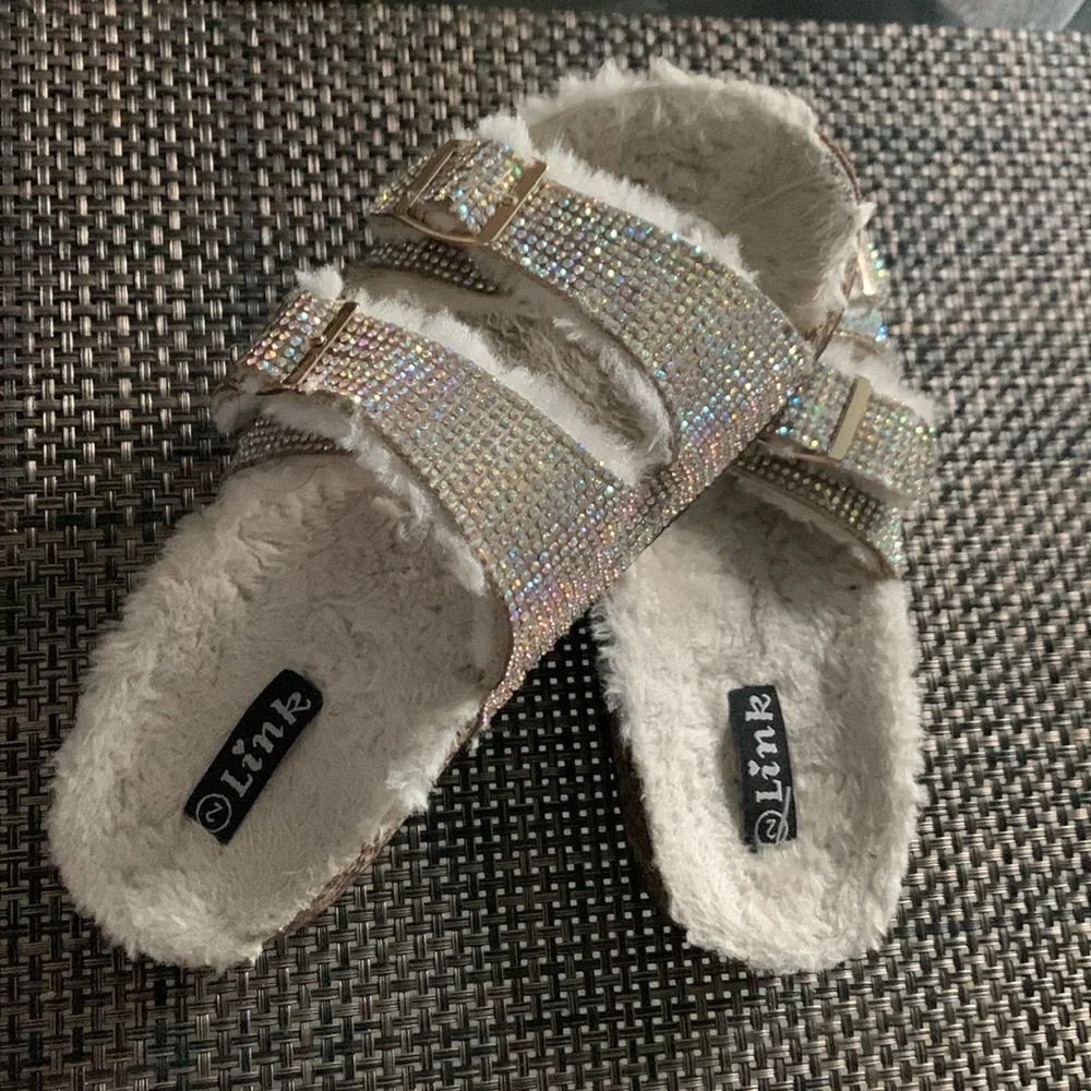 Link Rhinestone Rainbow Sparkle Sandals Fur Lined Girls Shoe 2